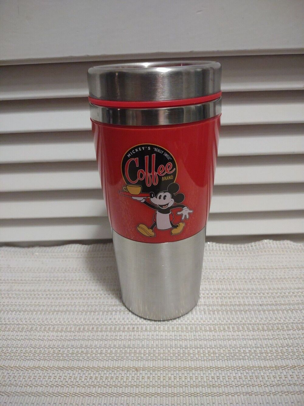 Disney Mickey's Really Swell Coffee Brand Red Travel Tumbler Mug Mickey Mouse